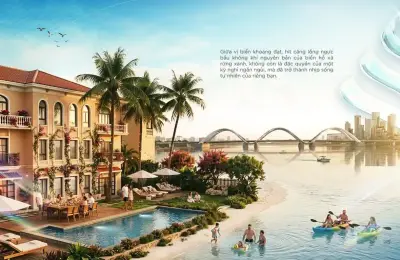 Biệt thự song lập VT41-24 Vịnh Tiên Vinhomes Green Paradise, Bờ mặt nước bãi biển riêng sau nhà rộng 50m, liền kề Sân Golf