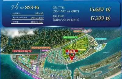 Liền kề xẻ khe SX9-16 Vịnh Tiên Vinhomes Green Paradise. Cách Hồ Lagoon 130m, sân Golf 295m