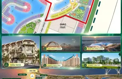 Nhà liền kề xẻ khe AS4-153 Vịnh Ngọc Vinhomes Green Paradise. 2 mặt tiền Đường + 1 mặt tiền Kênh trong khu Cosmobay