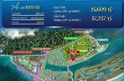 Nhà liền kề xẻ khe SX9-18 Vịnh Tiên Vinhomes Green Paradise, hướng Đông, cách Biển Hồ 130m