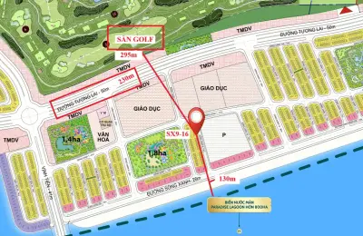 Liền kề xẻ khe SX9-16 Vịnh Tiên Vinhomes Green Paradise. Cách Hồ Lagoon 130m, sân Golf 295m
